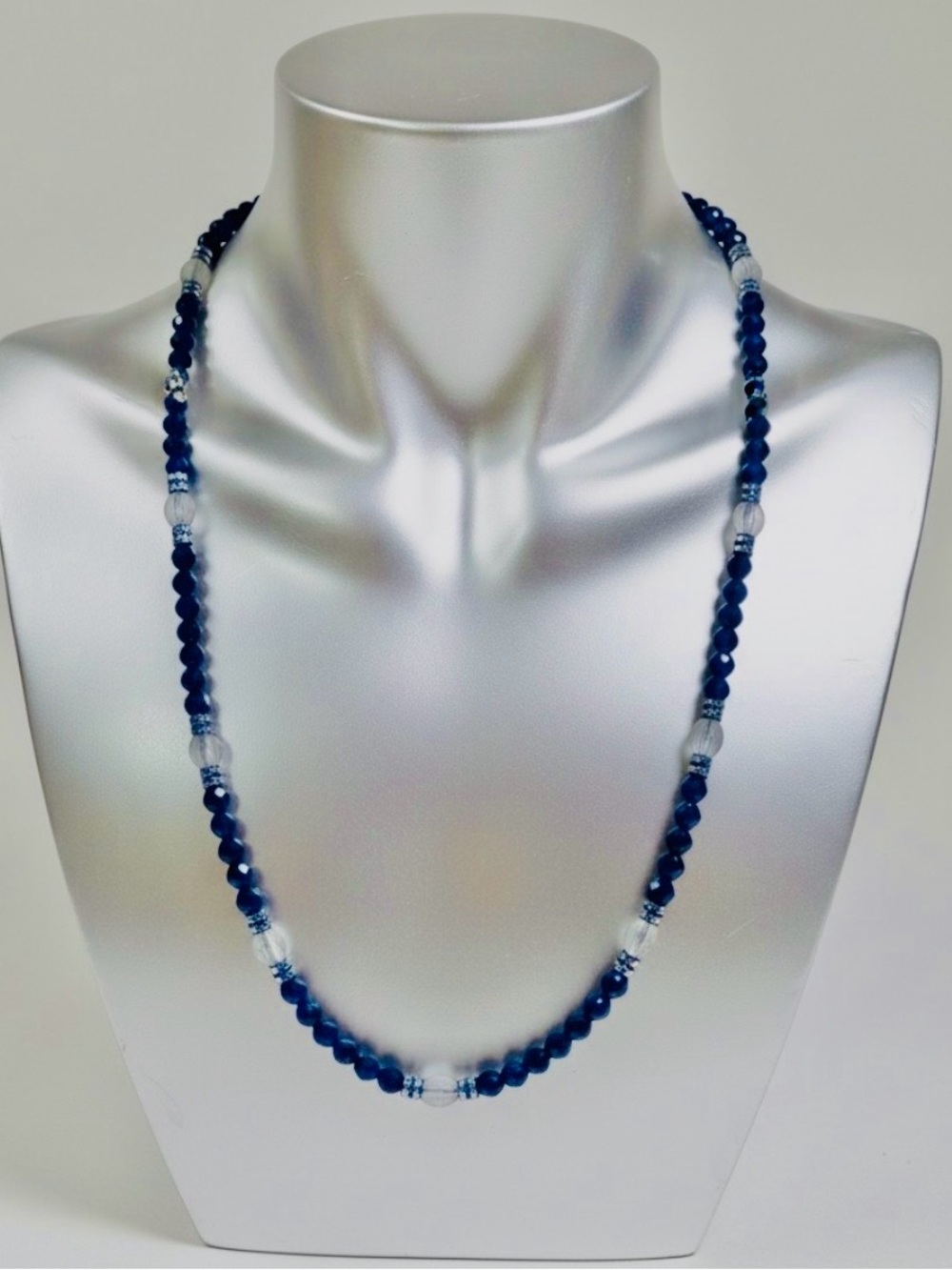 Signed Pauline Rader Bead Necklace Black and Frosted Glass Statement Vintage 60s